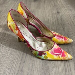 Anne Klein Catherine Floral Satin Dorsay Pump Heels Sz 6.5 M Preppy Tropical